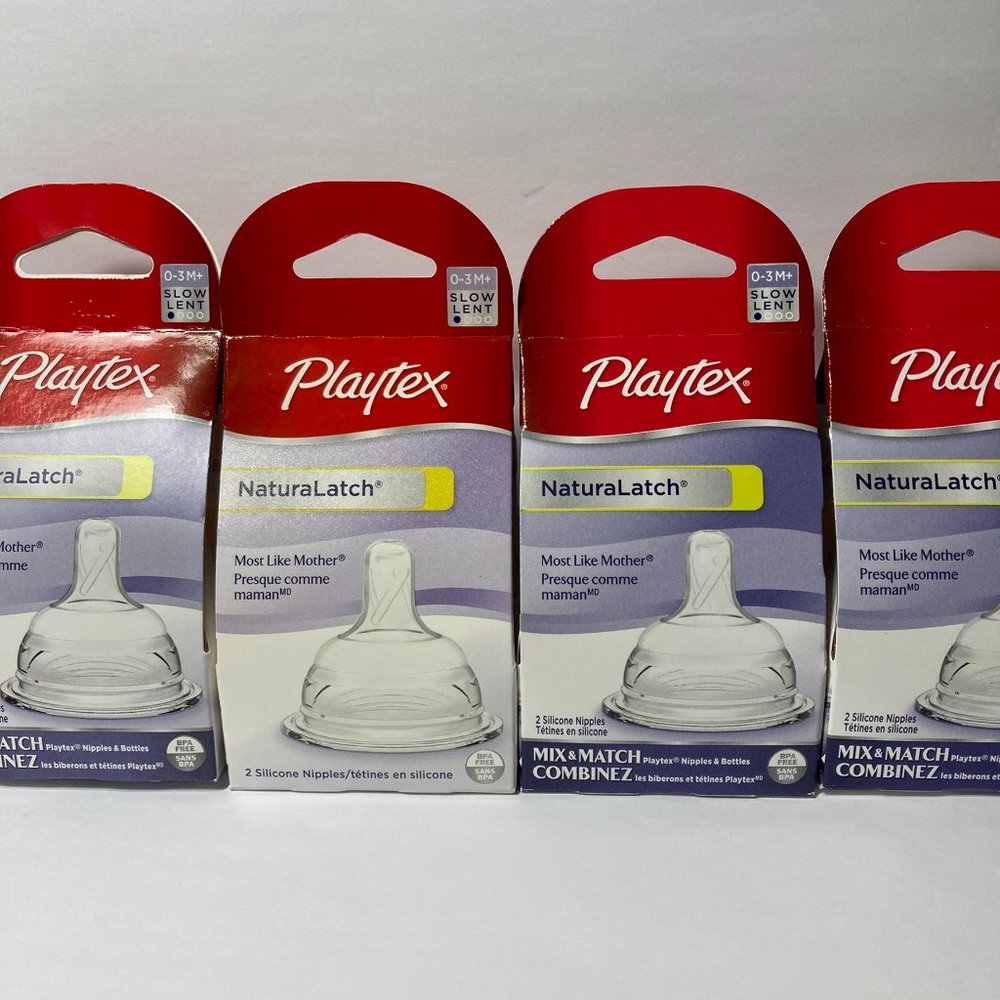 Playtex NaturaLatch Slow Flow Silicone Nipples Baby Bottle 0-3M+ (4) 2 Packs